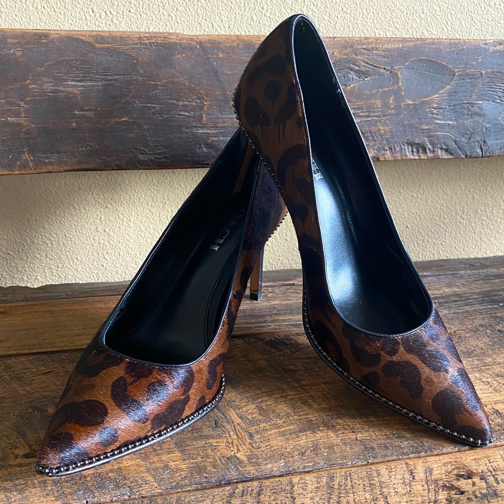 New Coach Waverly Leather Pumps with Beadchain Detail Natural Calf-hair, Size 10
